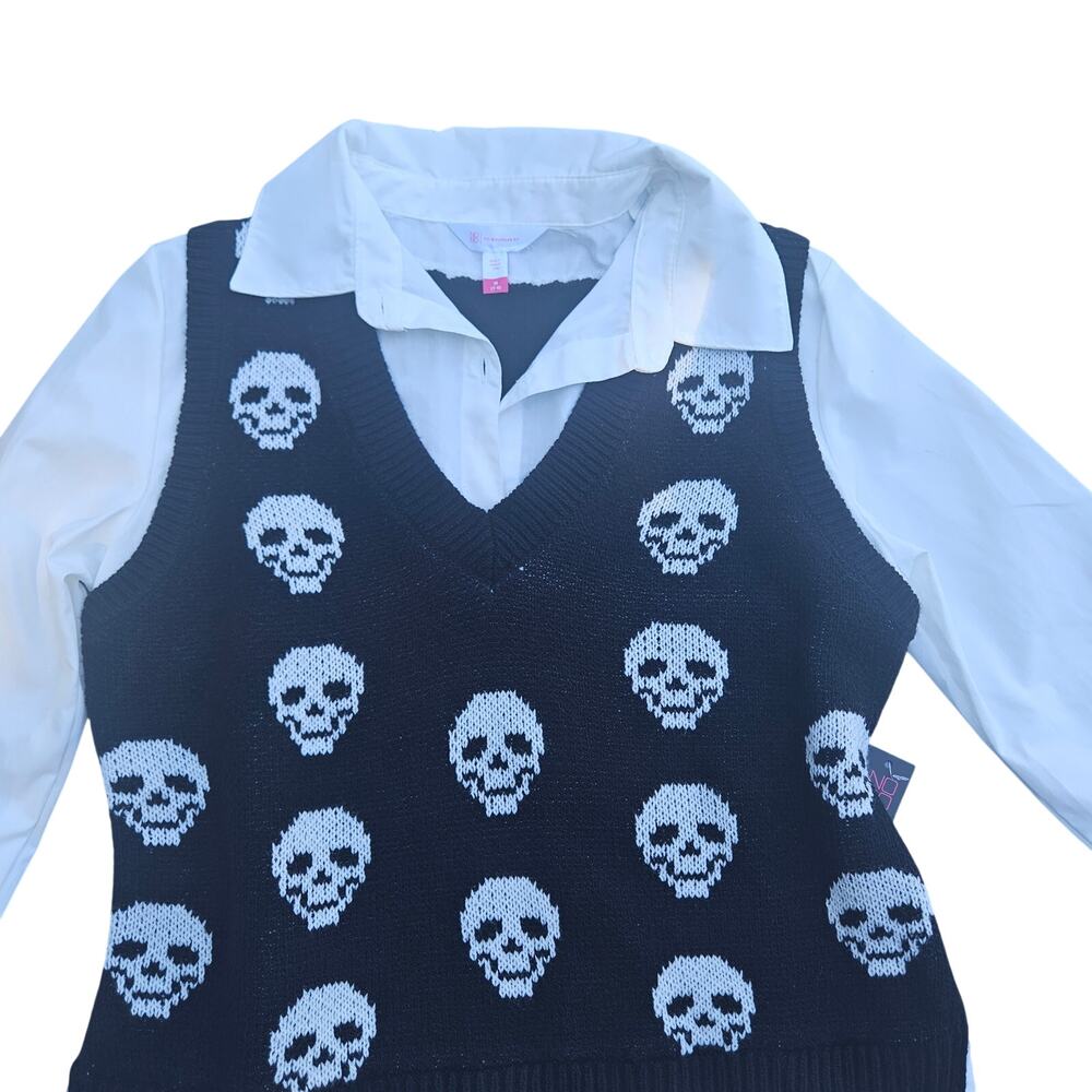 No Boundaries NWT Skull Sweater Vest Layered Shirt M Goth Halloween